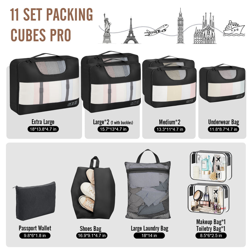 Veken 10 Set/8 Set Packing Cubes for Travel Essentials,Anti-Wrinkle Buckled Suitcase Organizer for Shoe & Toiletry Bag,Carry On Luggage Bag for Airplane & College Dorm Room Accessories,Women Men Gifts-zoom-