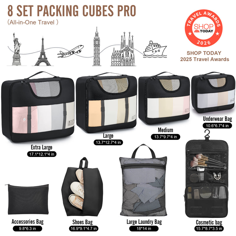 Veken 10 Set/8 Set Packing Cubes for Travel Essentials,Anti-Wrinkle Buckled Suitcase Organizer for Shoe & Toiletry Bag,Carry On Luggage Bag for Airplane & College Dorm Room Accessories,Women Men Gifts-zoom-