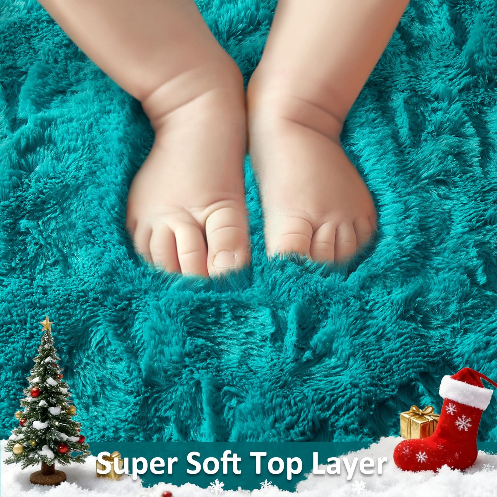 Ophanie 4x6 Area Rug Non Slip Plush Shag Bedroom Living Room Carpet Teal Soft Fluffy Floor Rug-3