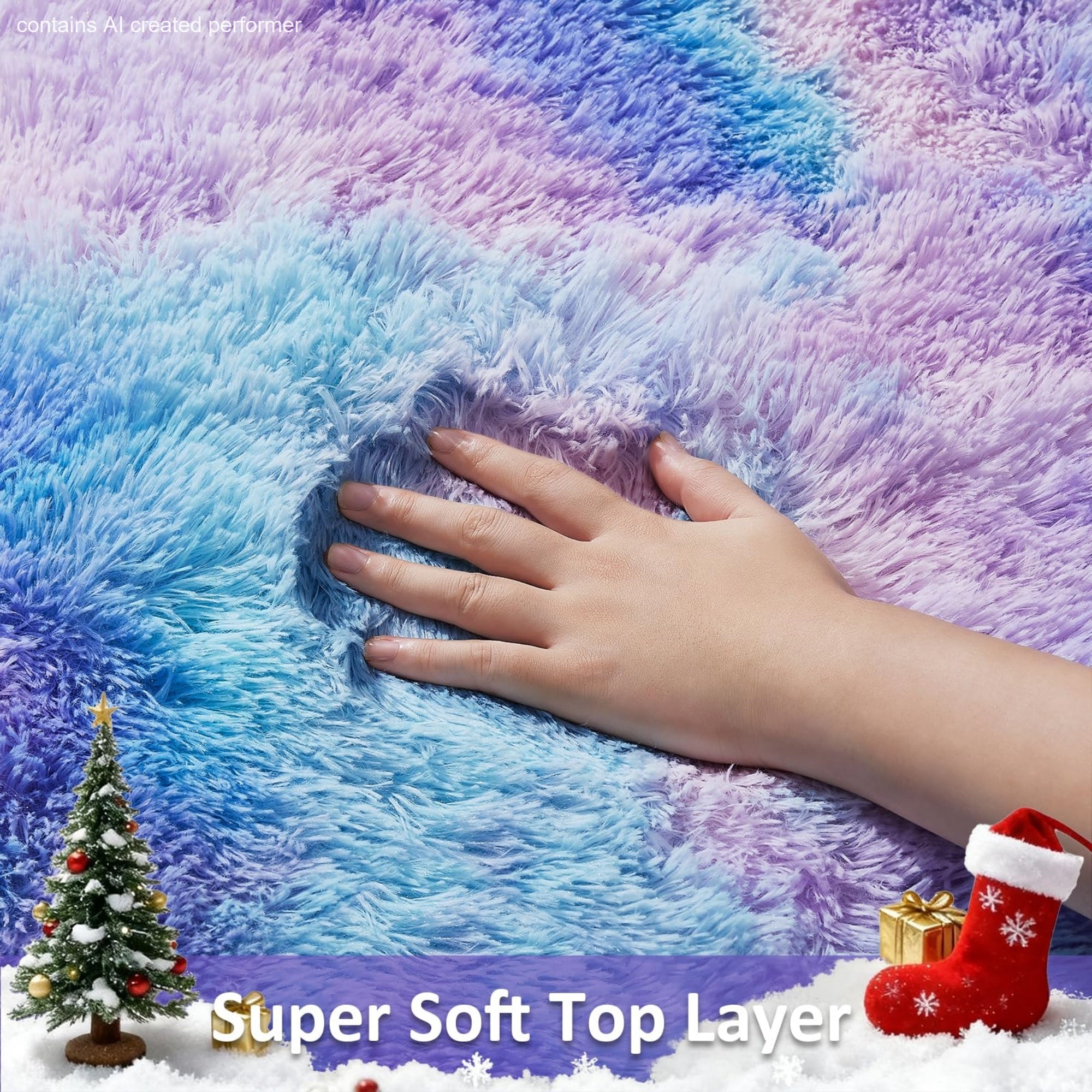 Ophanie 4x6 Mermaid Rainbow Area Rug Soft Fluffy Shag Bedroom Rug for Girls Kids Plush Carpet-zoom-5