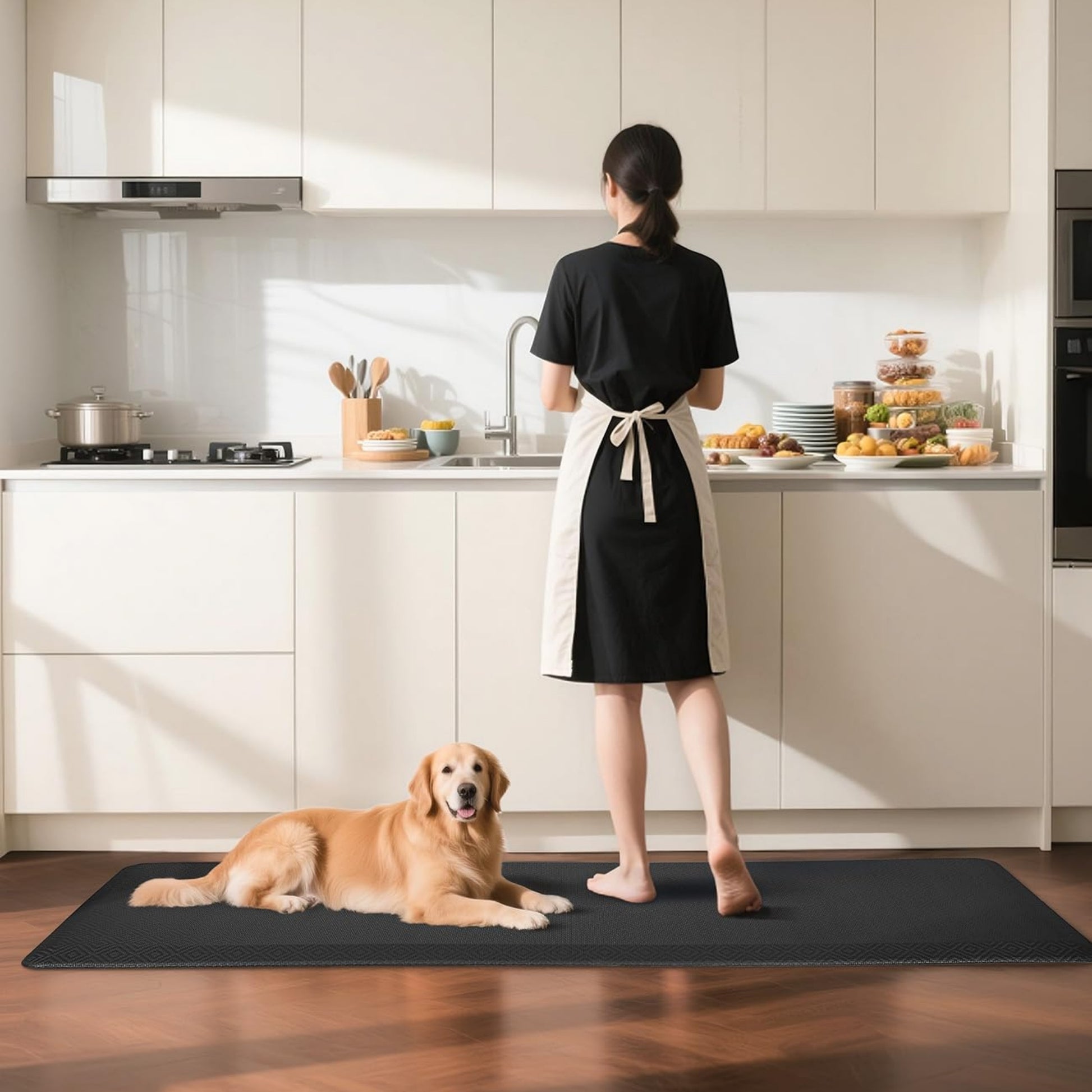 Ophanie 24x70 Kitchen Mat 3/4 Inch Thick Anti Fatigue Cushioned Floor Rug Waterproof Non Slip Standing Mat Black-3