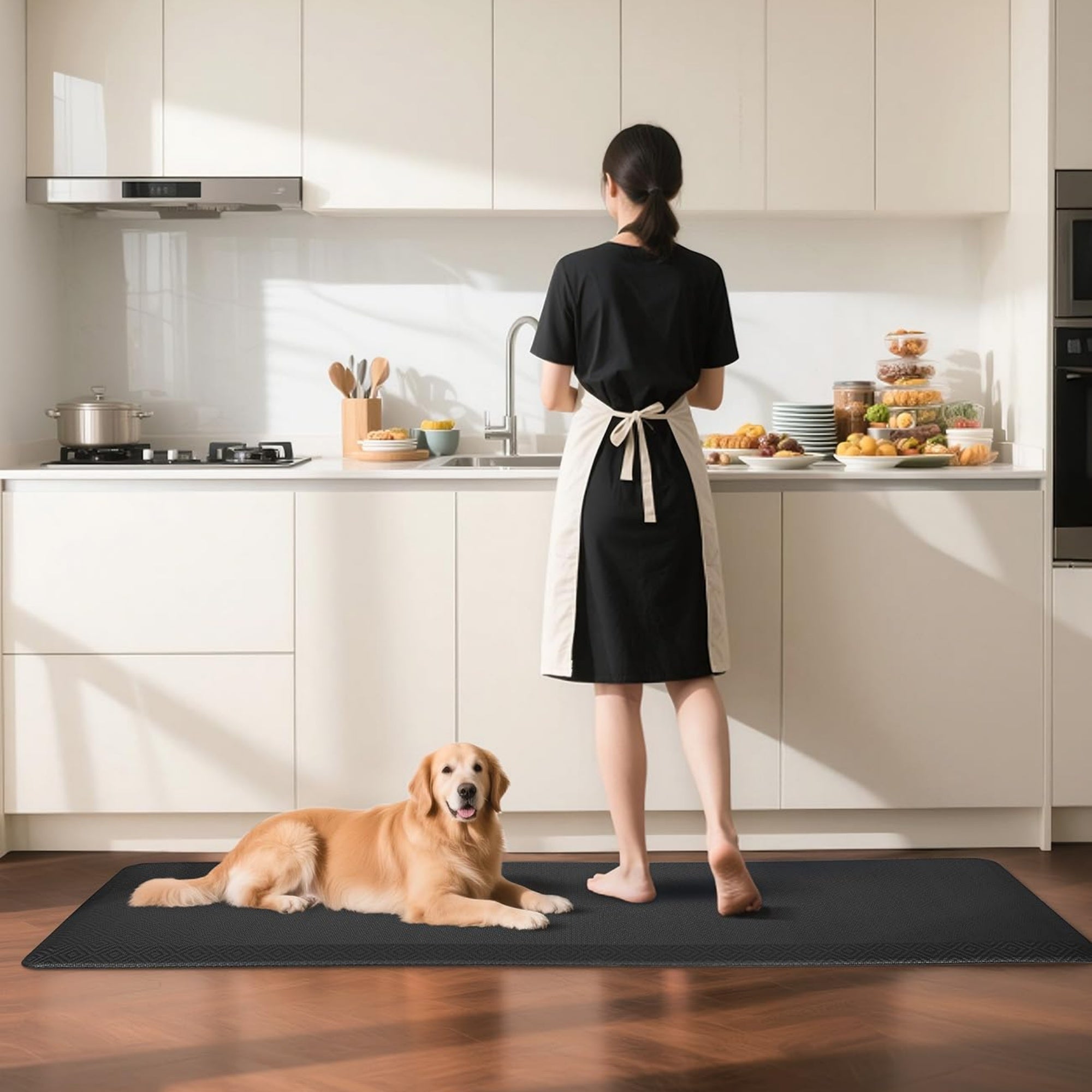 Ophanie 24x70 Kitchen Mat 3/4 Inch Thick Anti Fatigue Cushioned Floor Rug Waterproof Non Slip Standing Mat Black-zoom-3