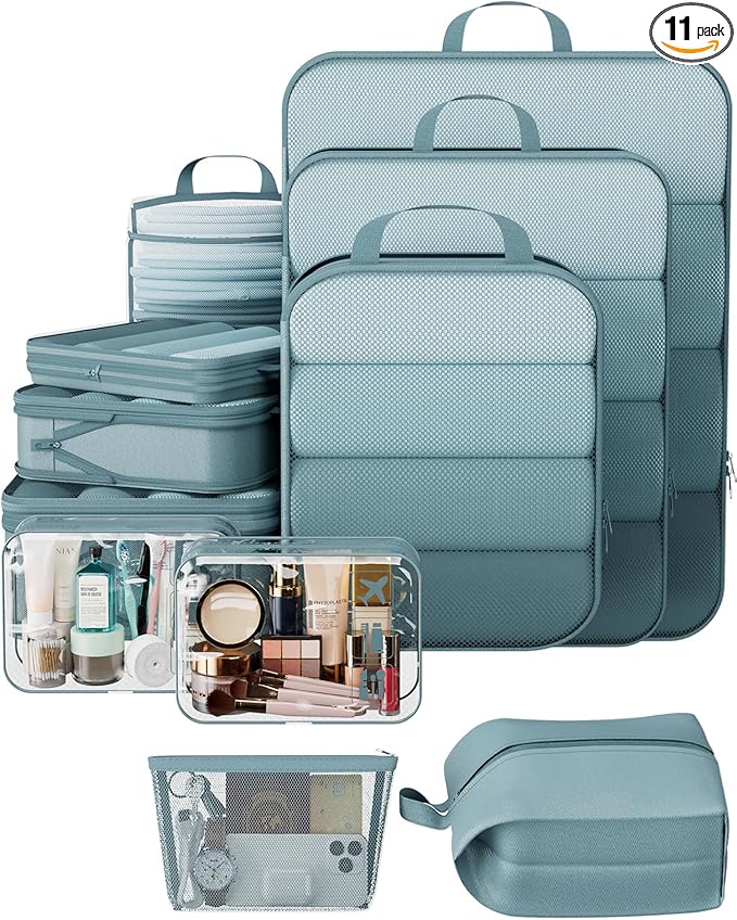 Veken 11 Set Compression Packing Cubes(Blue Gray) - aborderproducts