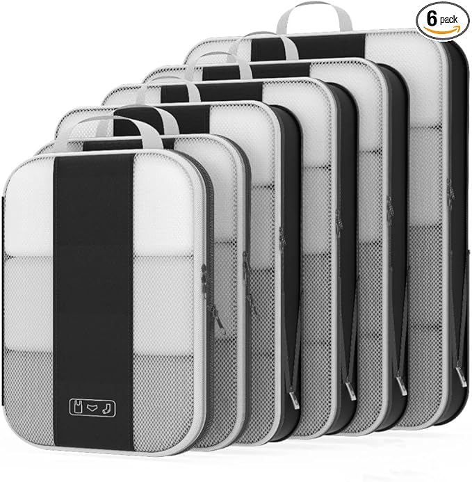 6 Set Compression Packing Cubes for Travel Essentials,Compressible Expandable Packing Cubes for Suitcase,OlarHike Luggage Organizer Bags,Handy Helper for Organizing Clothes(Black) - aborderproducts