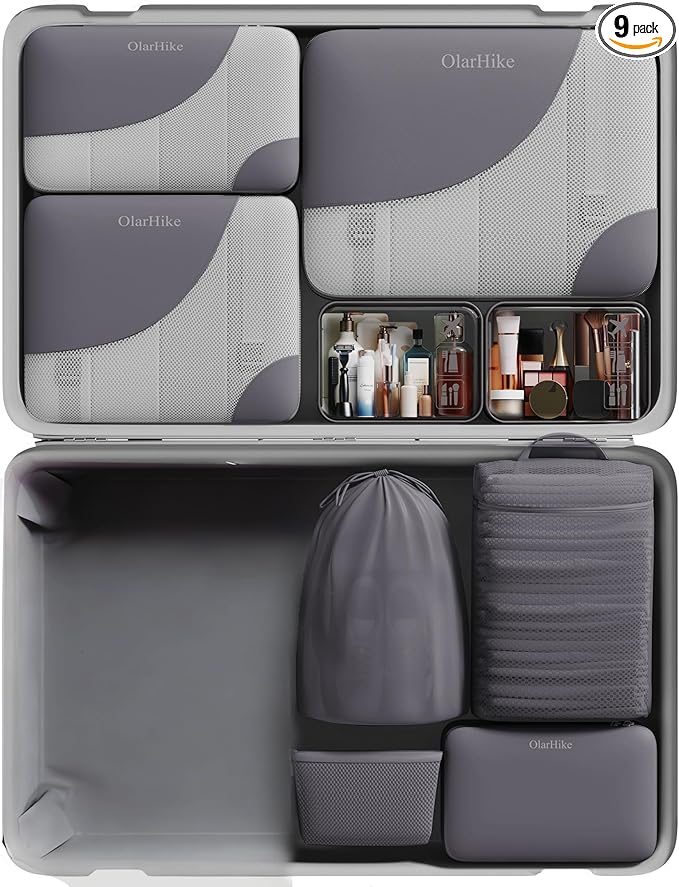 11 Set / 9 Set Packing Cubes for Travel,Gifts for Women Mom Kids,TSA Approved Bags for Makeup,Cosmetic,Toiletry,Organizers for Suitcase Carry On,Cruise Essentials Airplane Accessories,Gray