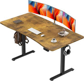 Veken 55 Inch Electric Standing Desk, Sit to Stand Up, Work Home Office Computer Table for Study, Walking Pad, Writing, and Games, Wooden Desktop Desks, Brown - aborderproducts
