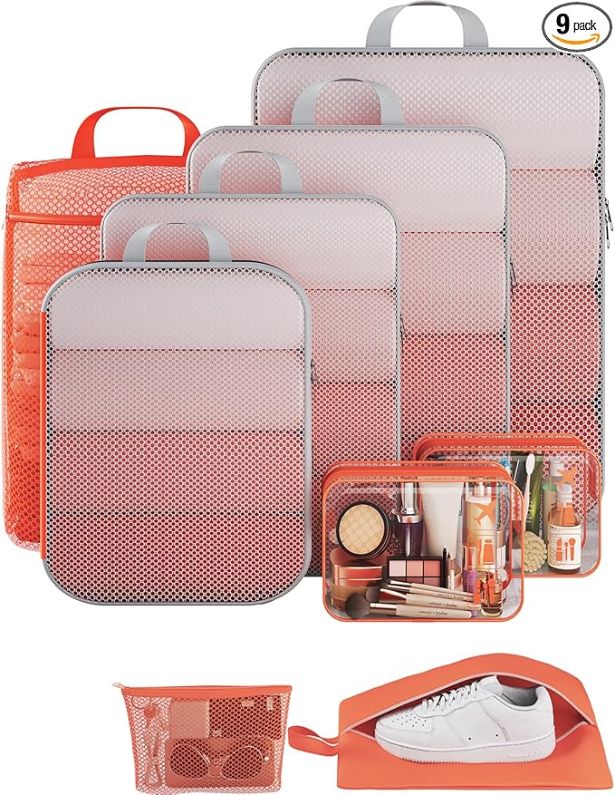 Veken 9 Set Compression Packing Cubes(Orange) - aborderproducts