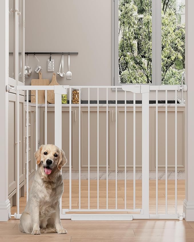Cumbor 36" Extra Tall 29.7"-51.5" Baby Gate for Stairs, Easy Wall Through Dog Gates for Doorways Extra Wide, Pressure Mounted Tall Pet Gate Indoor, Safety Auto-Close Child Gate for Kids, White-zoom-
