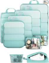 Veken 9 Set Compression Packing Cubes(Blue Green) - aborderproducts