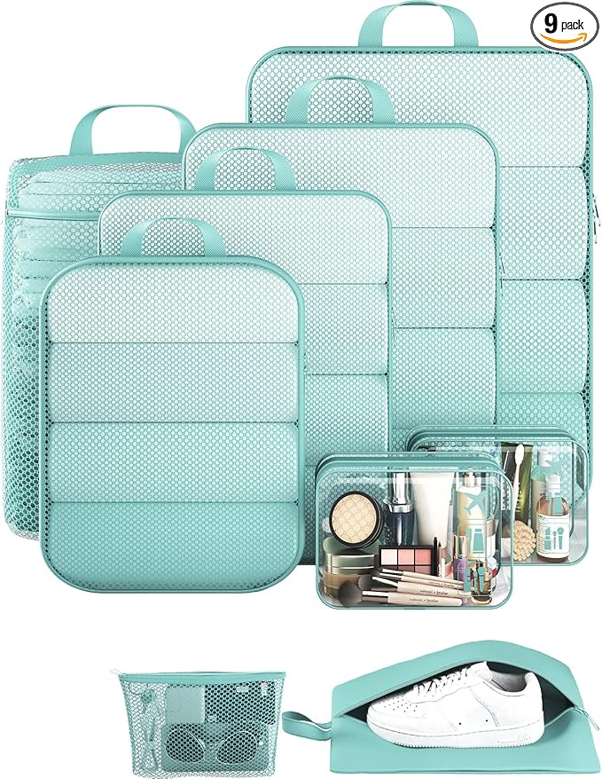 Veken 9 Set Compression Packing Cubes(Blue Green) - aborderproducts