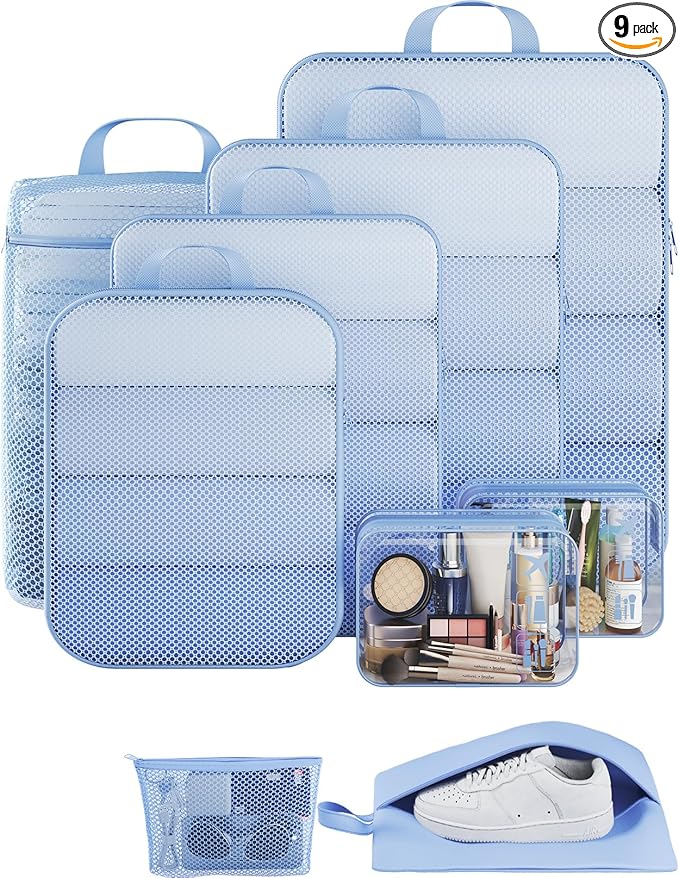 Veken 9 Set Compression Packing Cubes(Light Blue) - aborderproducts