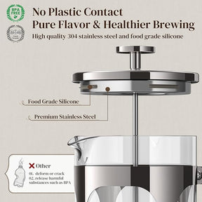 Veken French Press Coffee Maker 34oz 1 L, Heat Resistant Thickened Borosilicate Glass, No Plastic Touching Cafe, Stainless Steel Brewer,Cold Brew Cafetera Teapot for Kitchen Travel Camping,Dark Pewter - aborderproducts