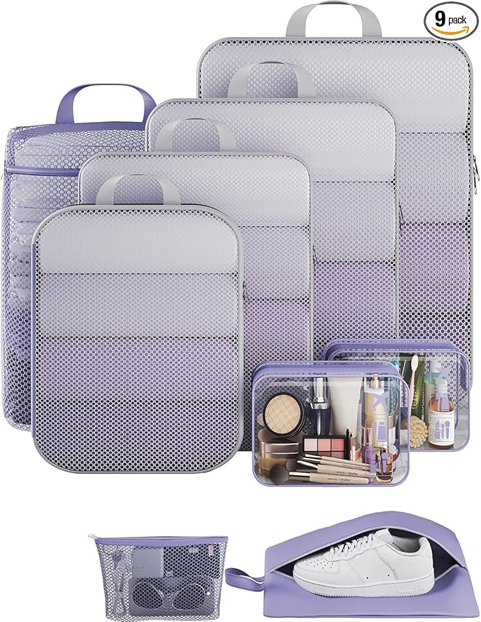 Veken 9 Set Compression Packing Cubes(Purple Gray) - aborderproducts