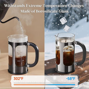 Veken French Press Coffee Maker 34oz 1 L, Heat Resistant Thickened Borosilicate Glass, No Plastic Touching Cafe, Stainless Steel Brewer,Cold Brew Cafetera Teapot for Kitchen Travel Camping,Dark Pewter - aborderproducts