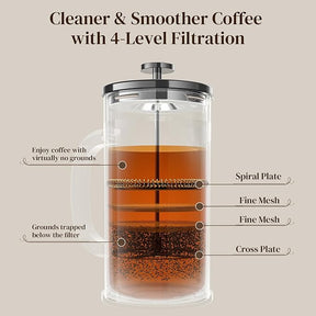 Veken French Press Coffee Maker 34oz 1 L, Heat Resistant Thickened Borosilicate Glass, No Plastic Touching Cafe, Stainless Steel Brewer,Cold Brew Cafetera Teapot for Kitchen Travel Camping,Dark Pewter - aborderproducts