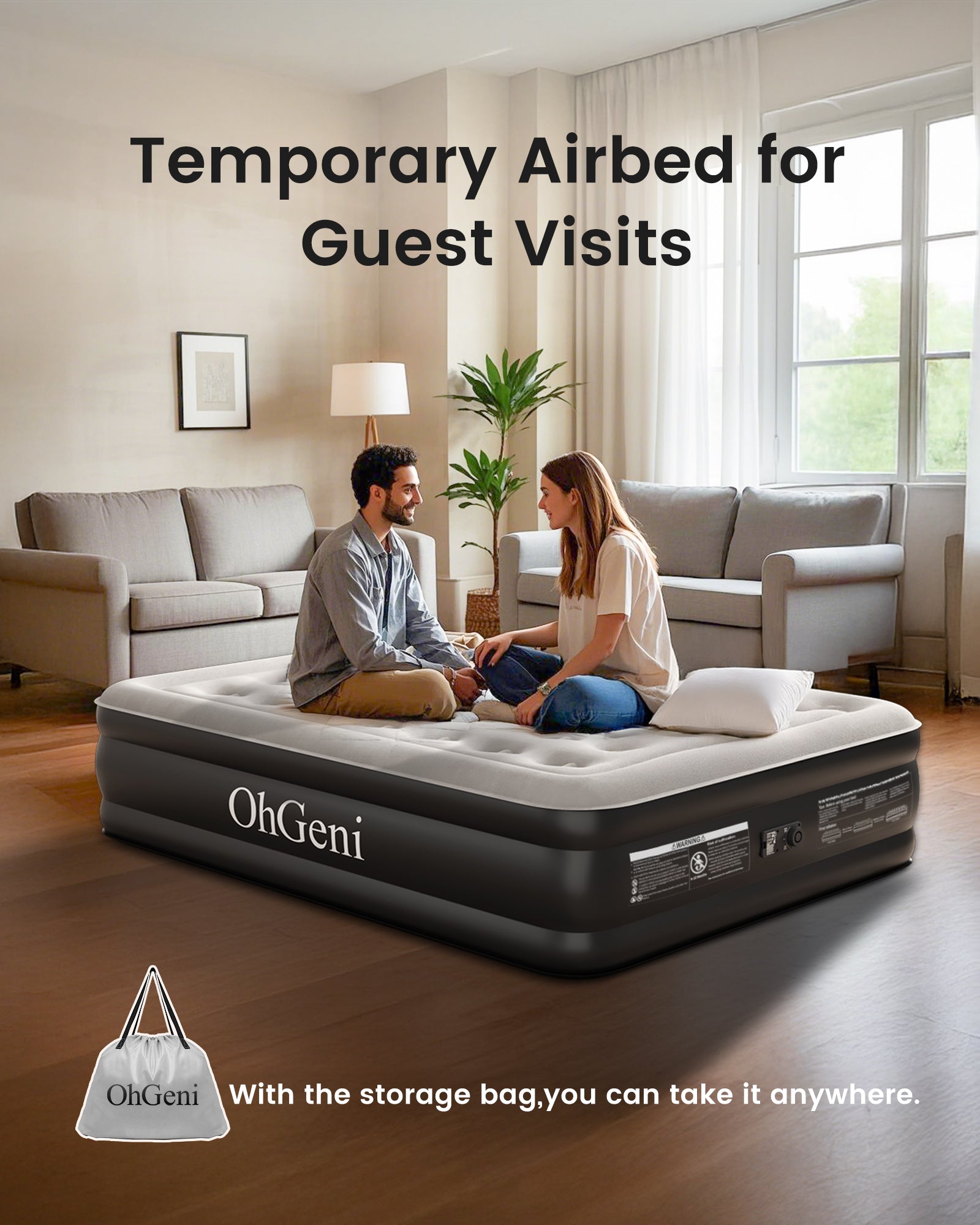 OhGeni | Air Mattress | 18" | Twin | Black - aborderproducts