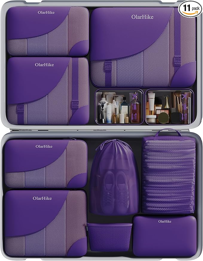 OlarHike 11 Set Packing Cubes for Travel,Gifts for Women Mom Kids,TSA Approved Bags for Makeup,Cosmetic,Toiletry,Suitcase Organizers for Checked Luggage,Cruise Essentials,Airplane Accessories,Purple - aborderproducts
