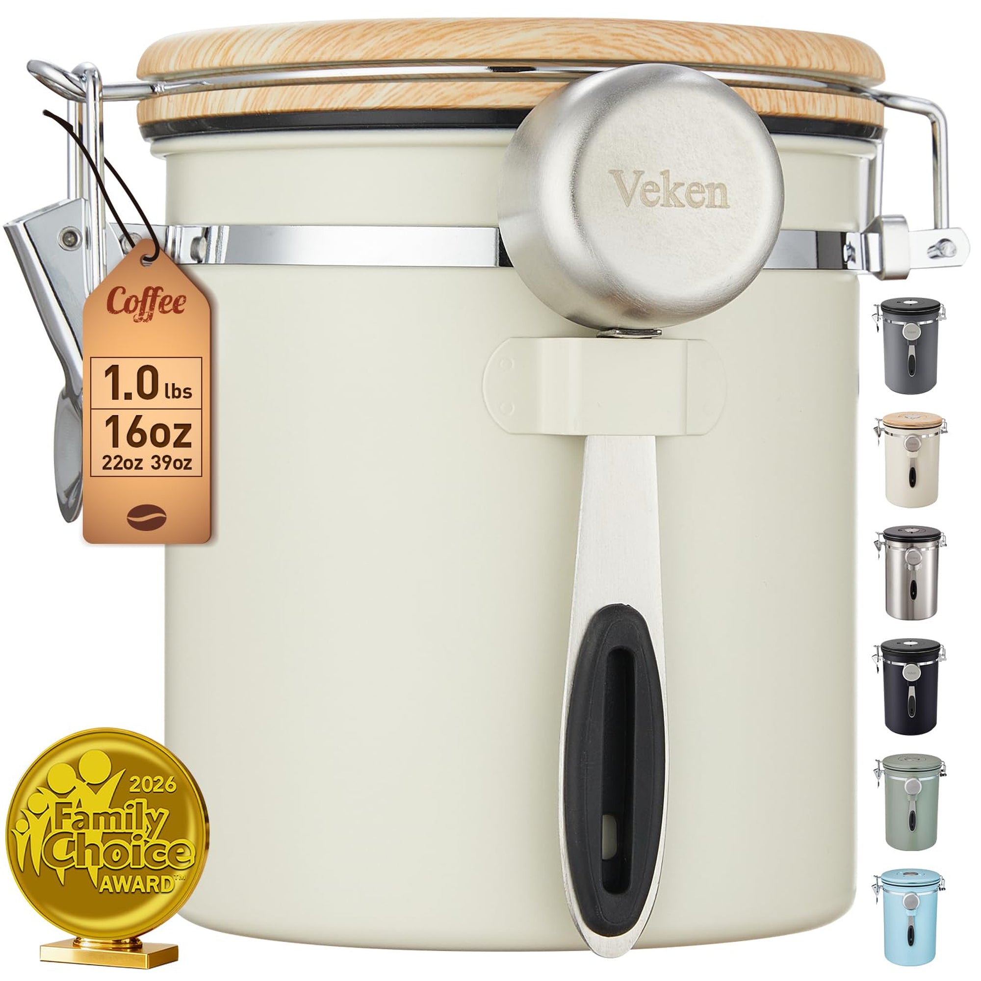 Veken Airtight Stainless Steel Coffee Canister – Food Storage Container with Date Tracker, Scoop-zoom-7