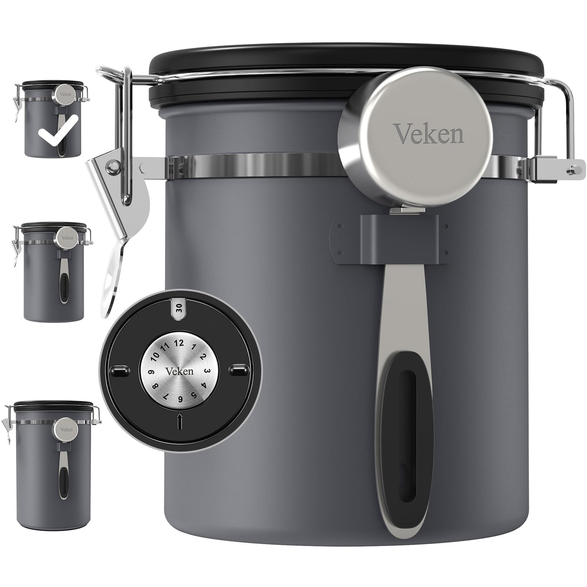 Veken Airtight Stainless Steel Coffee Canister – Food Storage Container with Date Tracker, Scoop-zoom-2