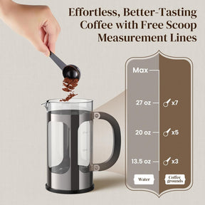 Veken French Press Coffee Maker 34oz 1 L, Heat Resistant Thickened Borosilicate Glass, No Plastic Touching Cafe, Stainless Steel Brewer,Cold Brew Cafetera Teapot for Kitchen Travel Camping,Dark Pewter - aborderproducts