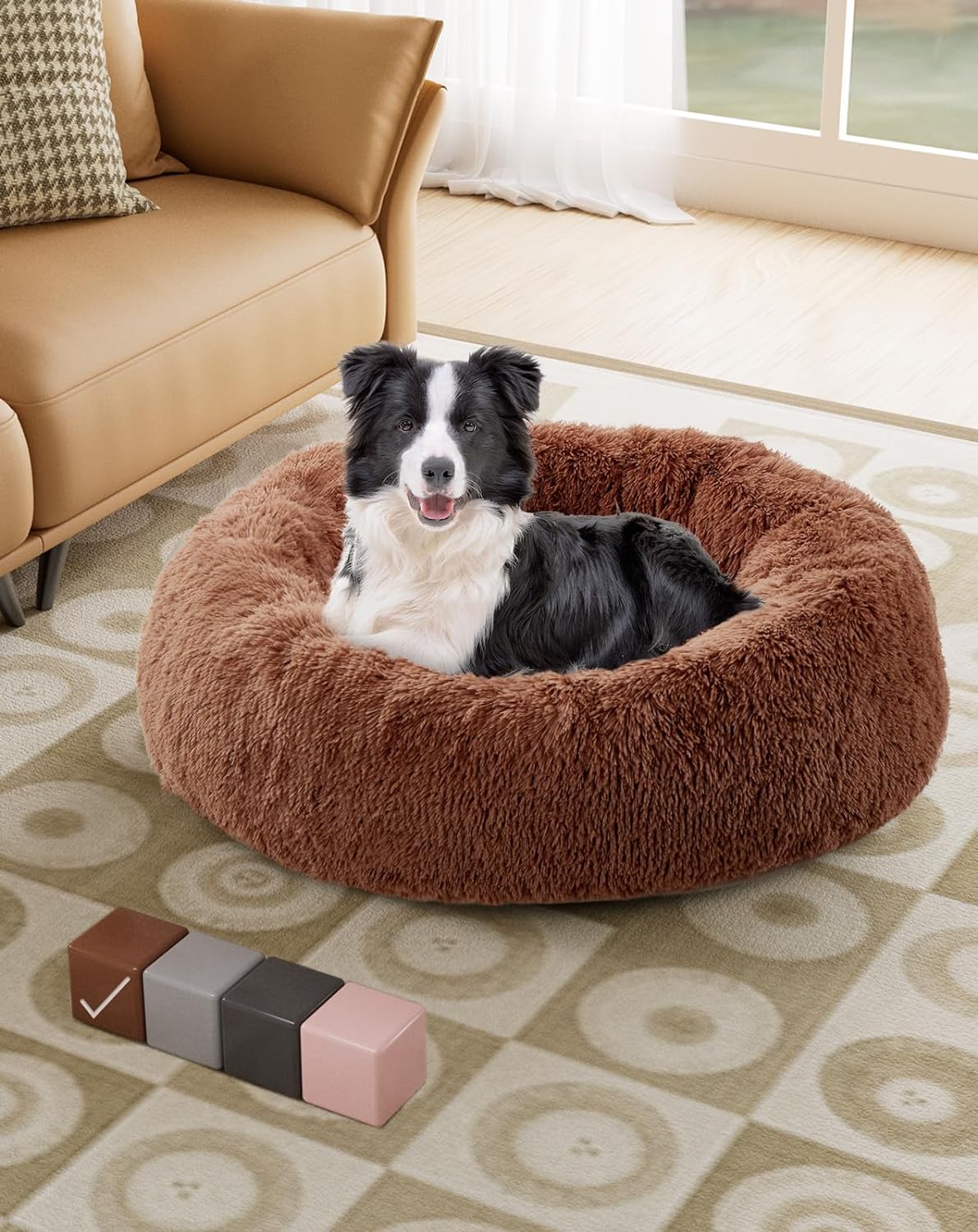 Calming Donut Bed for Dogs and Cats| Large (30 x 30 x 7 Inch)|Ocher|OhGeni - aborderproducts