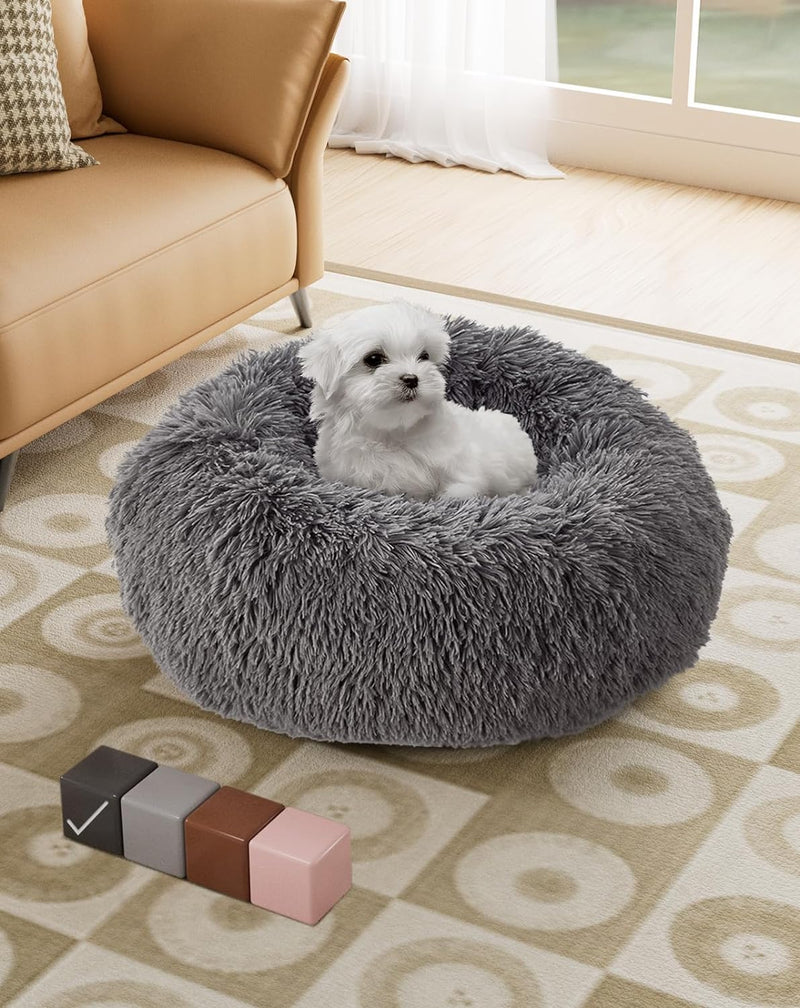 OhGeni Calming Donut Bed for Dogs and Cats | Small (23 x 23 x 7 Inch))| Dark Gray-zoom-