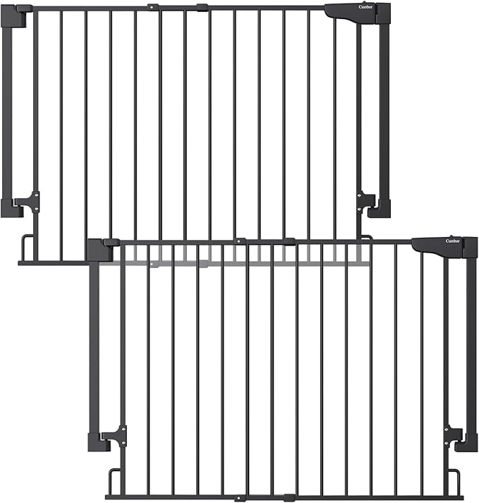 Cumbor 2 Pack 29.2-43" No Bottom Bar Baby Gate for Stairs, 2-in-1 Auto Close Dog Gate Indoor, Hardware Mounted Pet Gate for Doorways with Large Walk Thru Door, Child-Proof Safety Gate for Kids (Black)