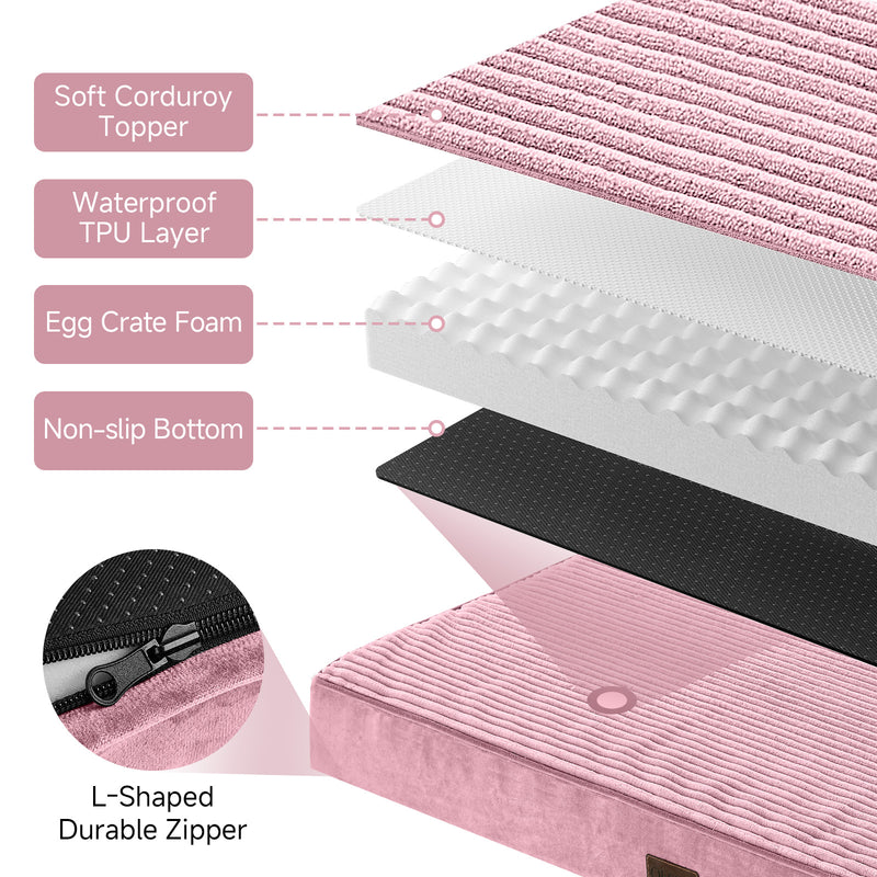 OhGeni | Orthopedic Waterproof & Machine Washable Dog Bed | 36 Inches | Pink-zoom-