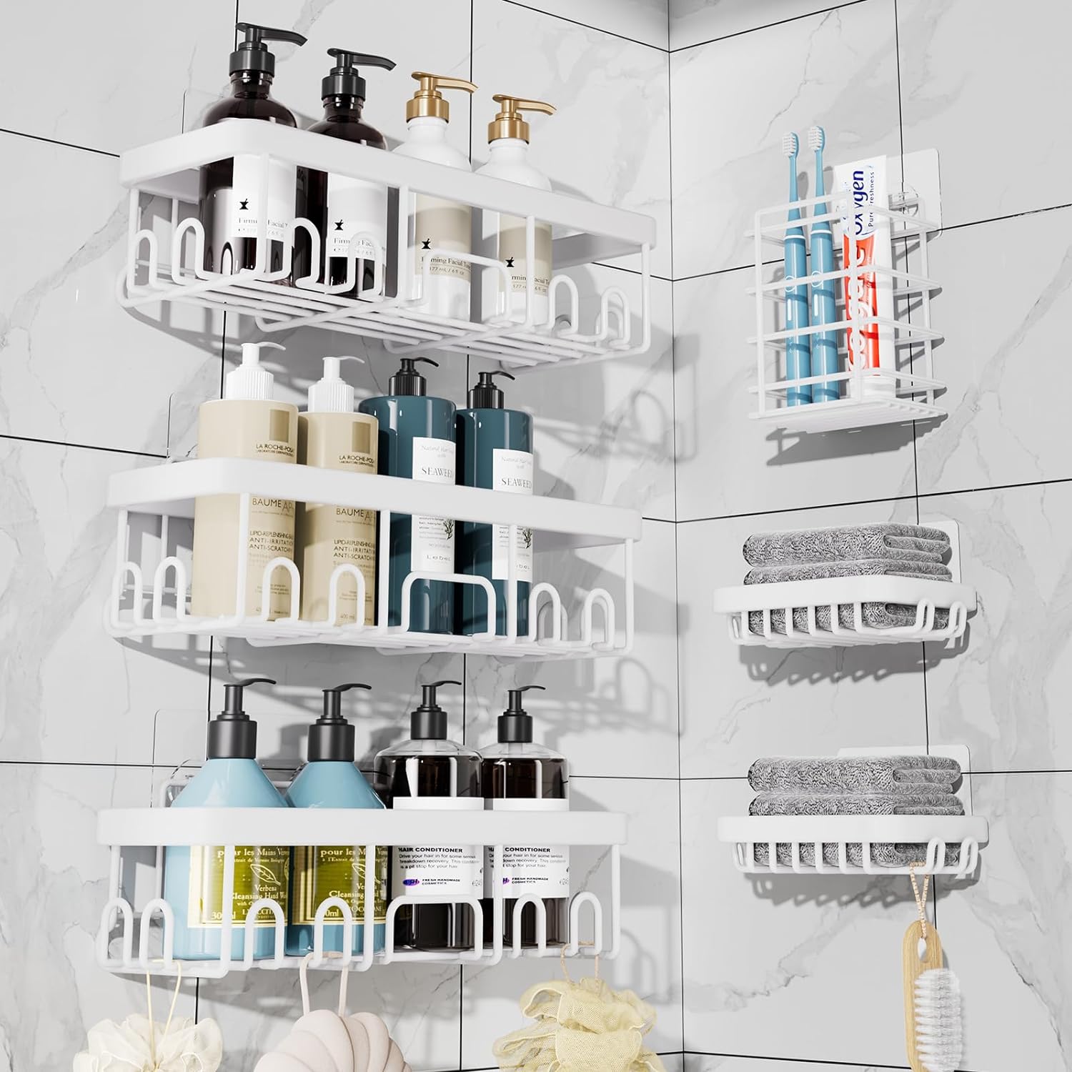 Shower Caddy |6-Pack |White | Veken - aborderproducts