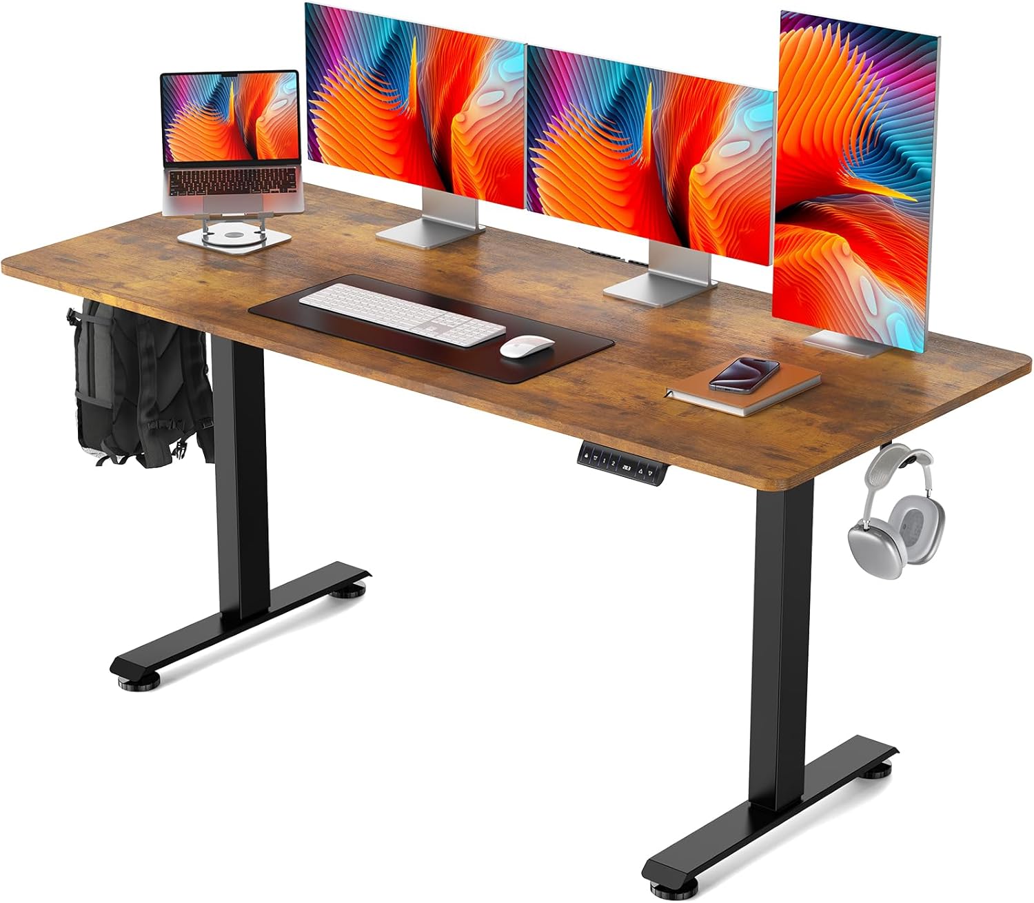Veken | Electric Standing Desk | 63 Inch | Brown - aborderproducts