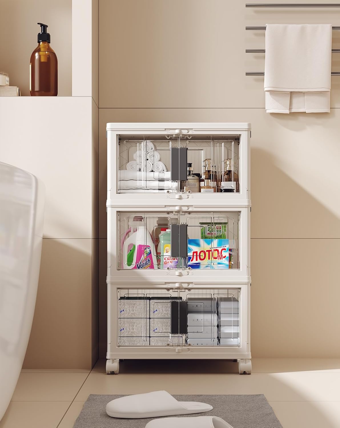 OlarHike | 23QT | Stackable Storage Bins | 3 Pack | Warm Gray - aborderproducts