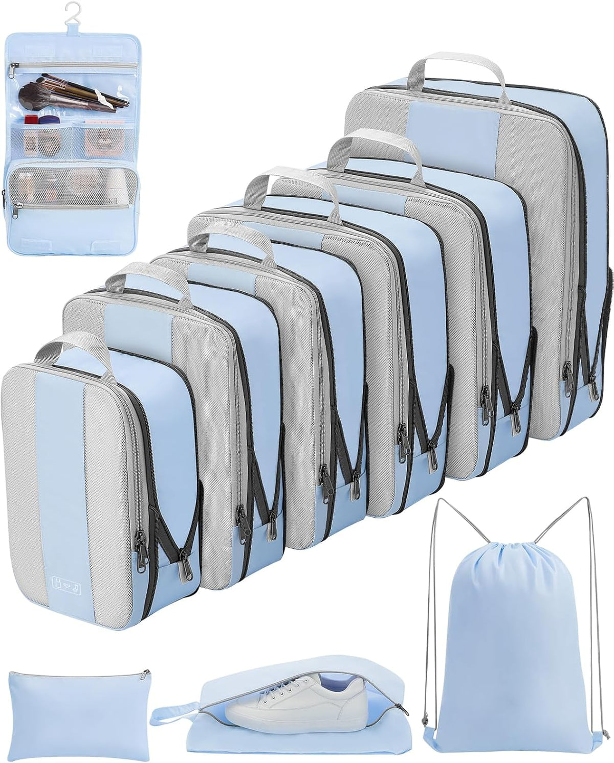 OlarHike | Compression Packing Cubes | 10 Sets | Light Blue