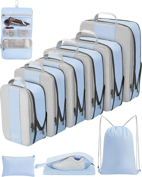 OlarHike | Compression Packing Cubes | 10 Sets | Light Blue