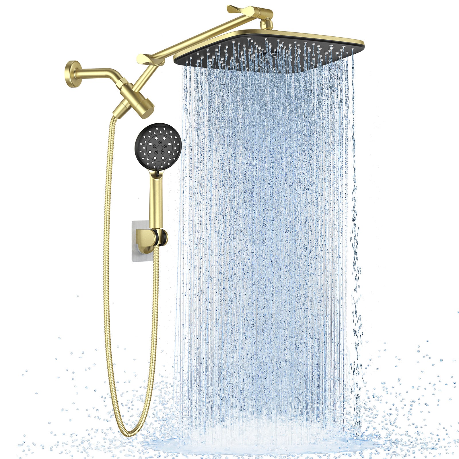 Veken 11.8" Rain Shower Head with Handheld, High Pressure Handheld Shower with Multi Spray Modes, Rainfall Combo with Metal Extension Arm, Detachable Dual Showerhead, Bathroom Decor, Gold - aborderproducts