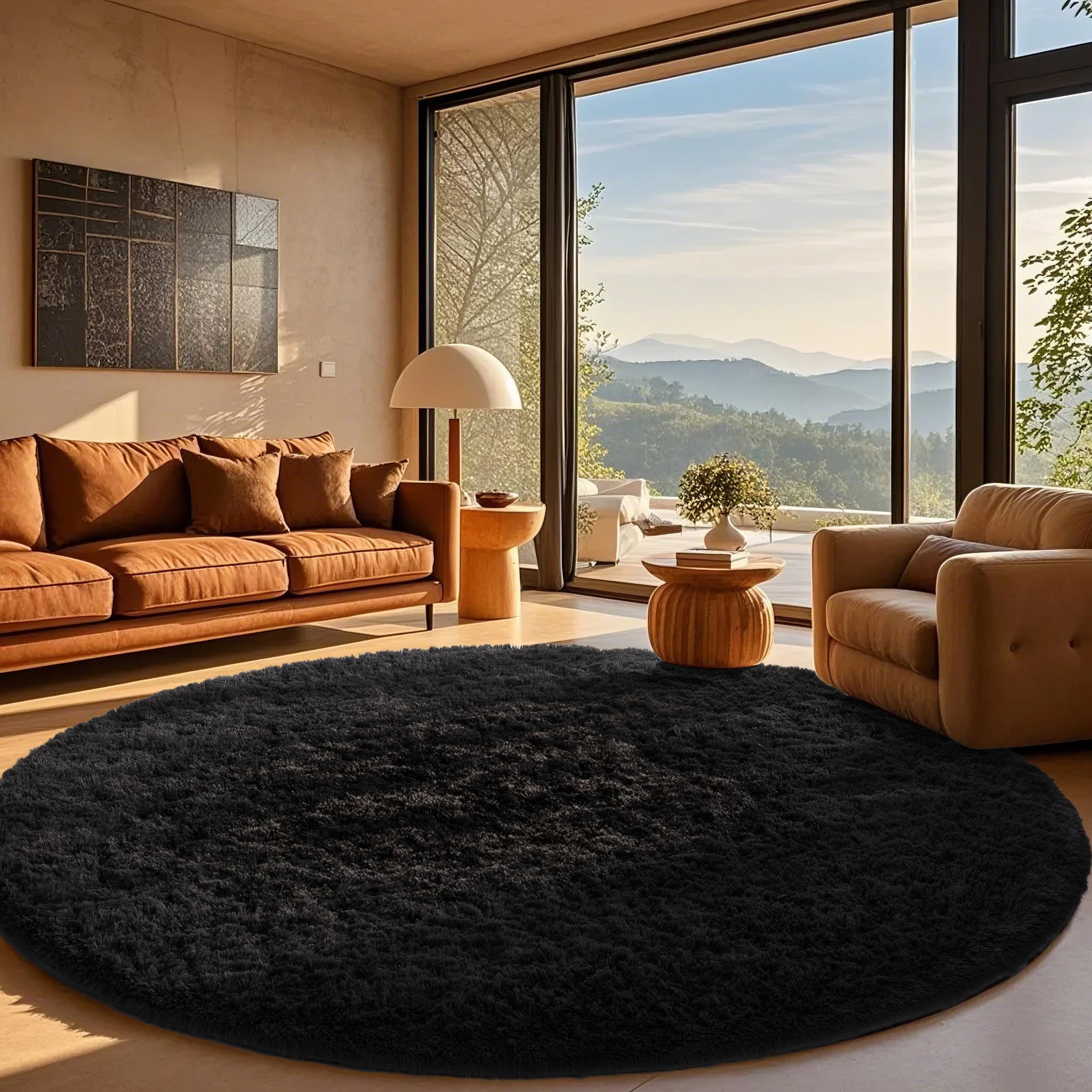 Ophanie | Round Rug | 8 Ft | Black - aborderproducts