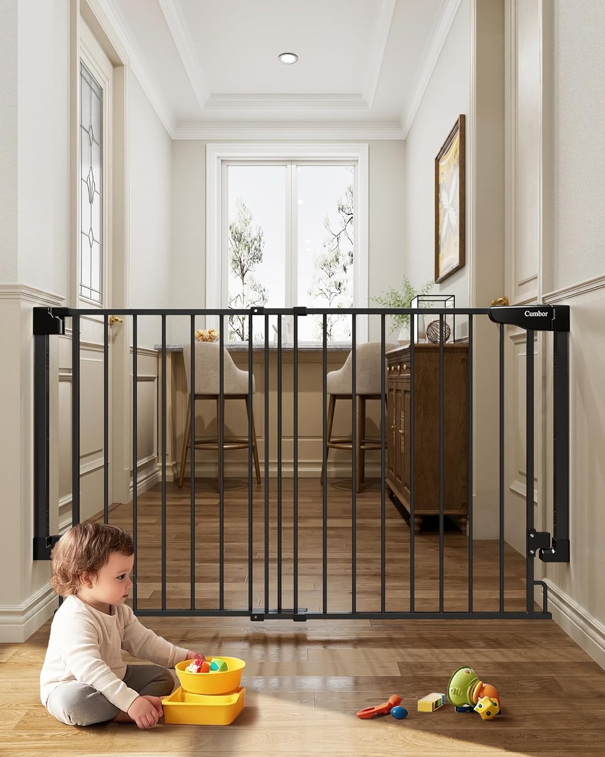 Cumbor | Safety Gate | No Bottom Bar | 28" x 31.6-48" | Black