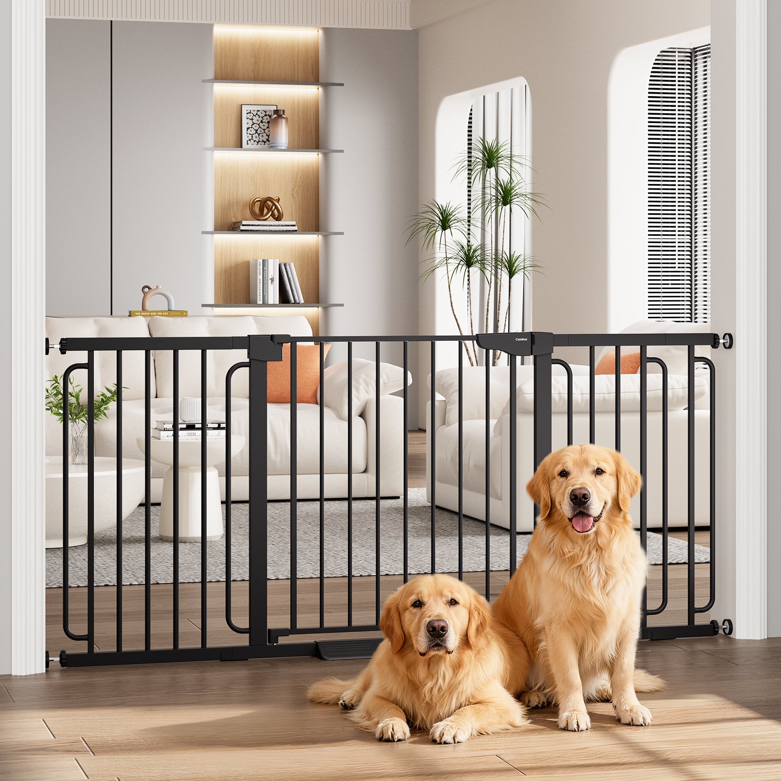 Cumbor Extra Wide Baby Gate, 36.6-69" Walk-Through Dog Gate for Stairs, Doorways & Hallways, 30.5“ Tall, Auto-Close & Dual-Swing Safety Child Gate Indoor, Easy Install Pressure-Mounted Pet Gate, Black - aborderproducts