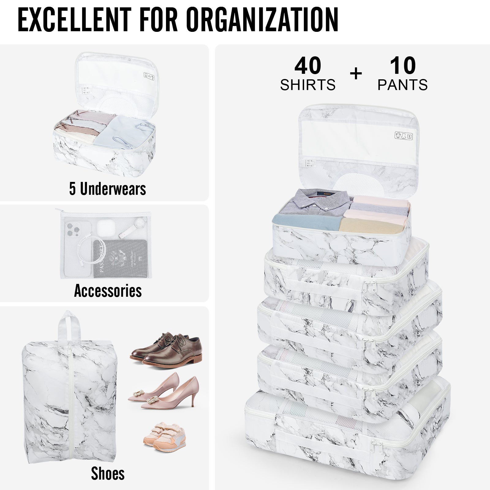 Veken 10 Set Packing Cubes for Travel Essential, Suitcase Organizer Bags in 4 Sizes, Carry-On Luggage Accessories with Large Laundry & Hanging Toiletry Bag, Must-Have for Airplane, Road Trip & Camping-zoom-2