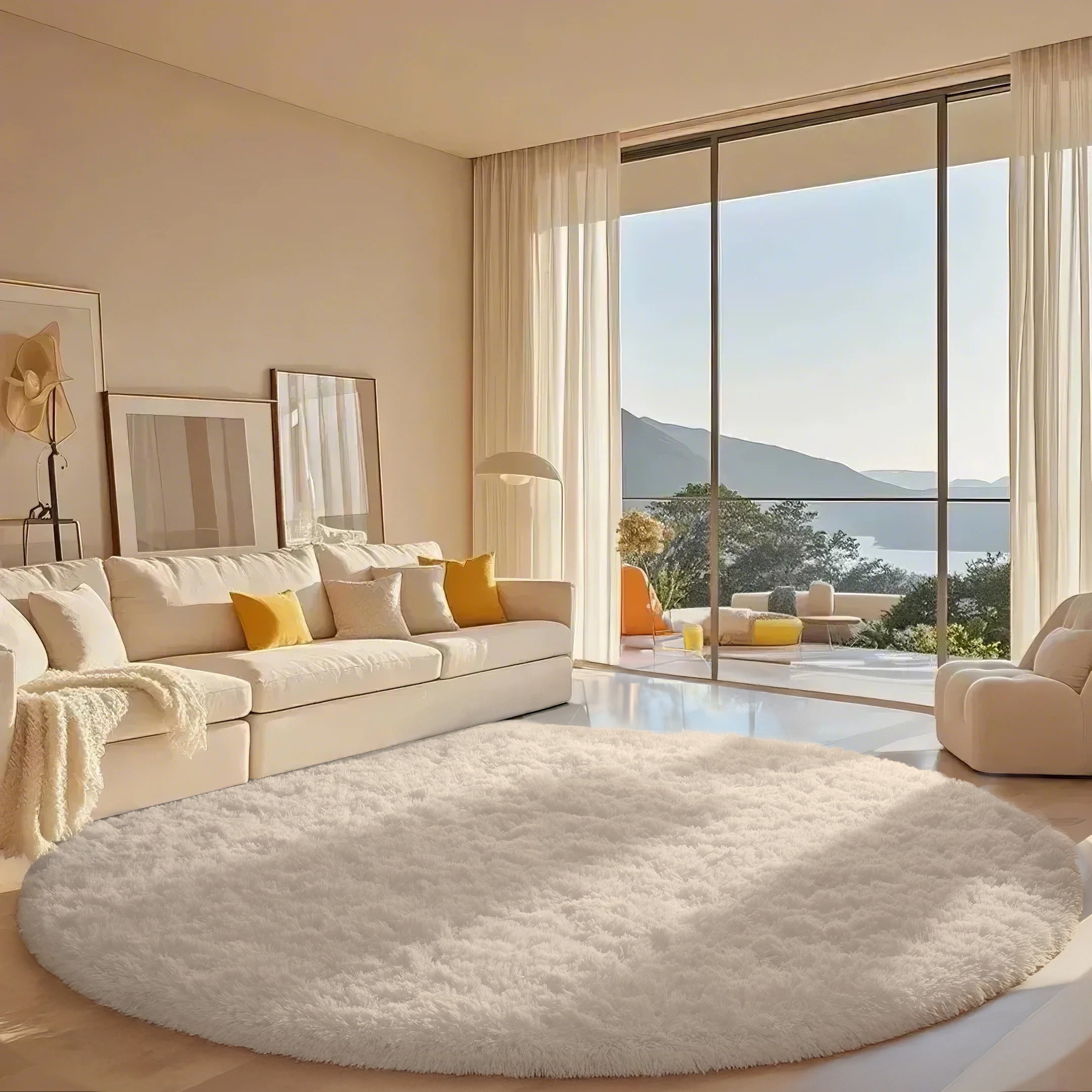 Ophanie | Round Rug | 8 Ft | White - aborderproducts