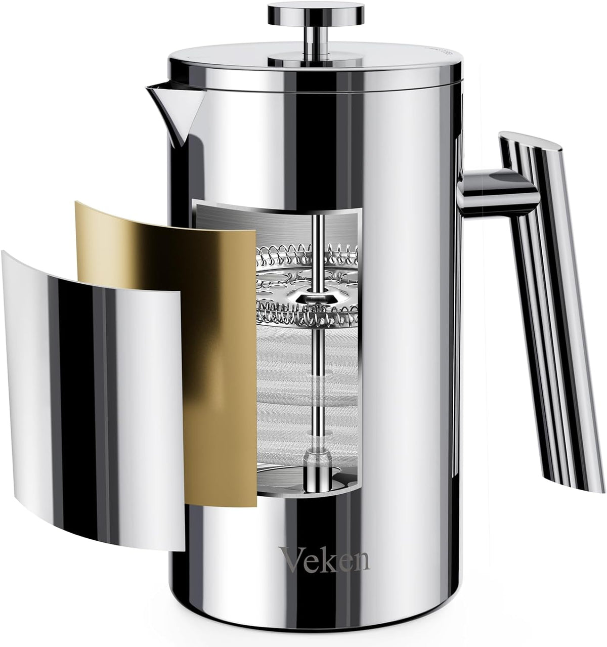 Veken French Press Plunger Coffee Tea Maker 34 Ounce 1 Liter-Silver