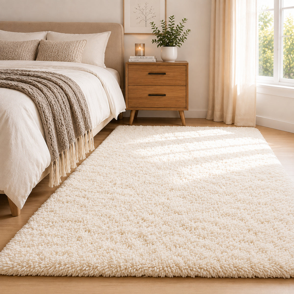 Ophanie Non Slip Ivory Shag Rug 4x6, Fluffy Area Rug for Bedroom Living Room, Soft Fuzzy Carpet for Kids Nursery, Plush Dorm Rug