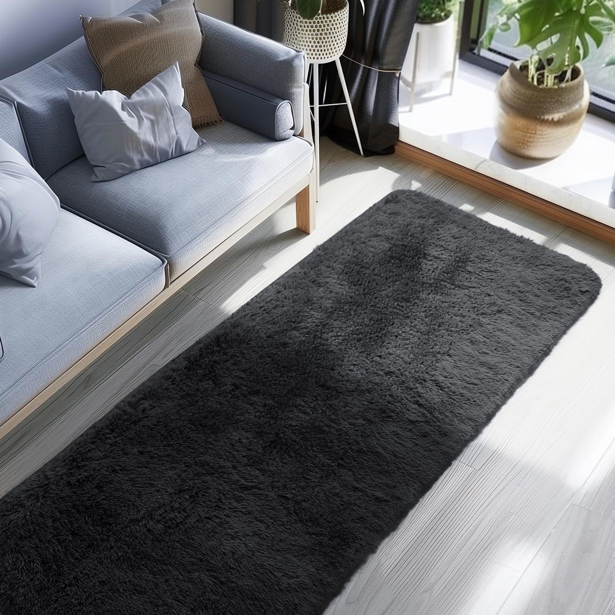 Ophanie Fluffy Shag Runner Rug, Soft Cushioned Non-Slip Hallway Rug for Bedroom, Bedside, Dorm, Nursery & Kids Room-zoom-9