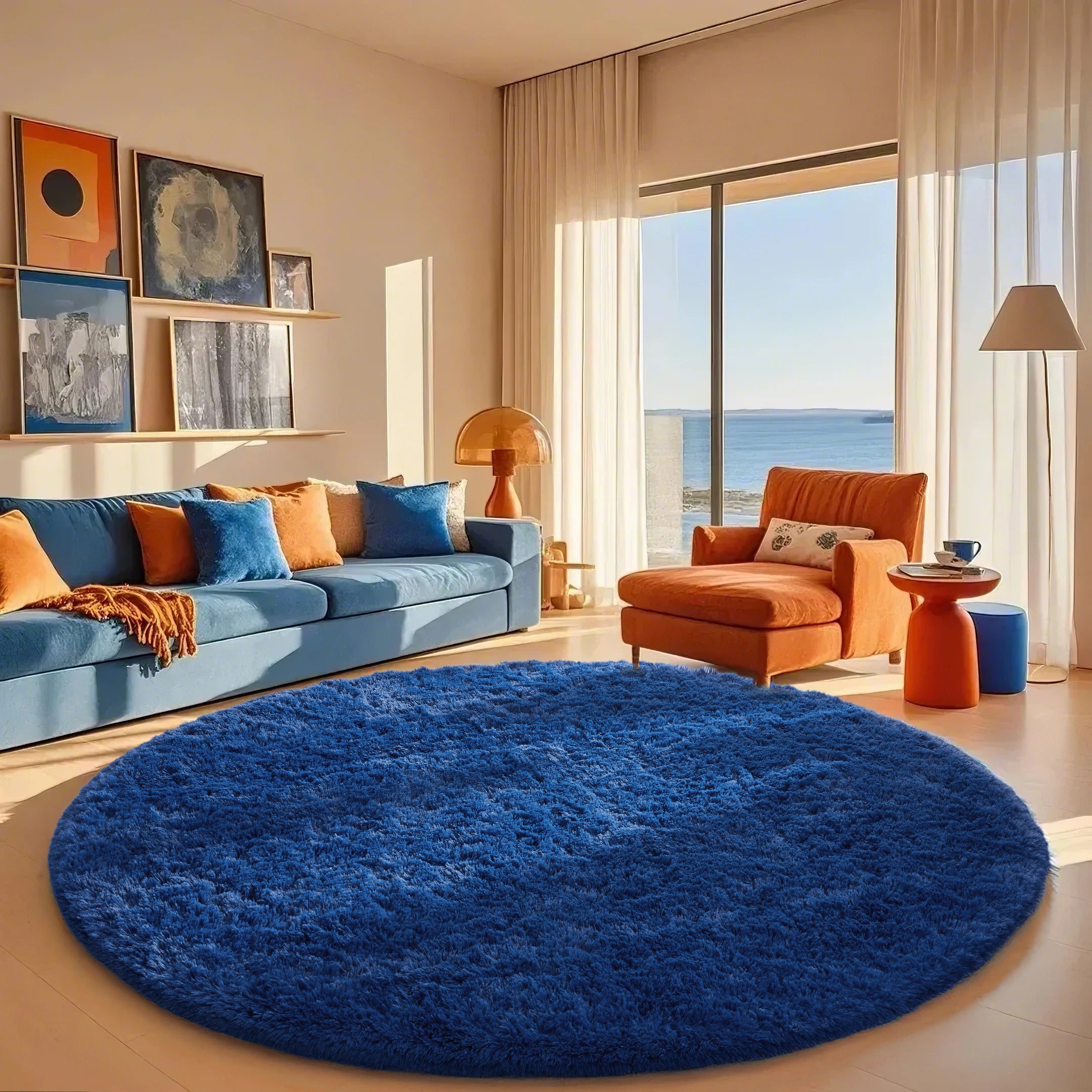 Ophanie | Round Rug | 7 Ft | Blue - aborderproducts
