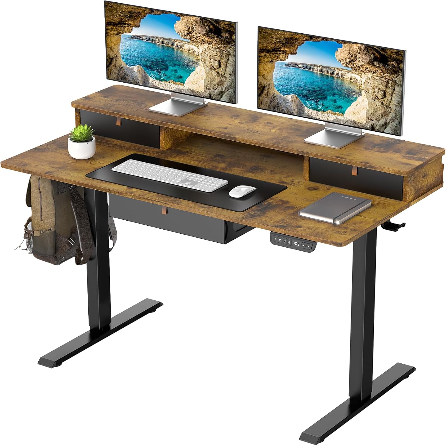 Veken | Standing Desk with 3 Drawers | 47.2 Inch | Brown - aborderproducts