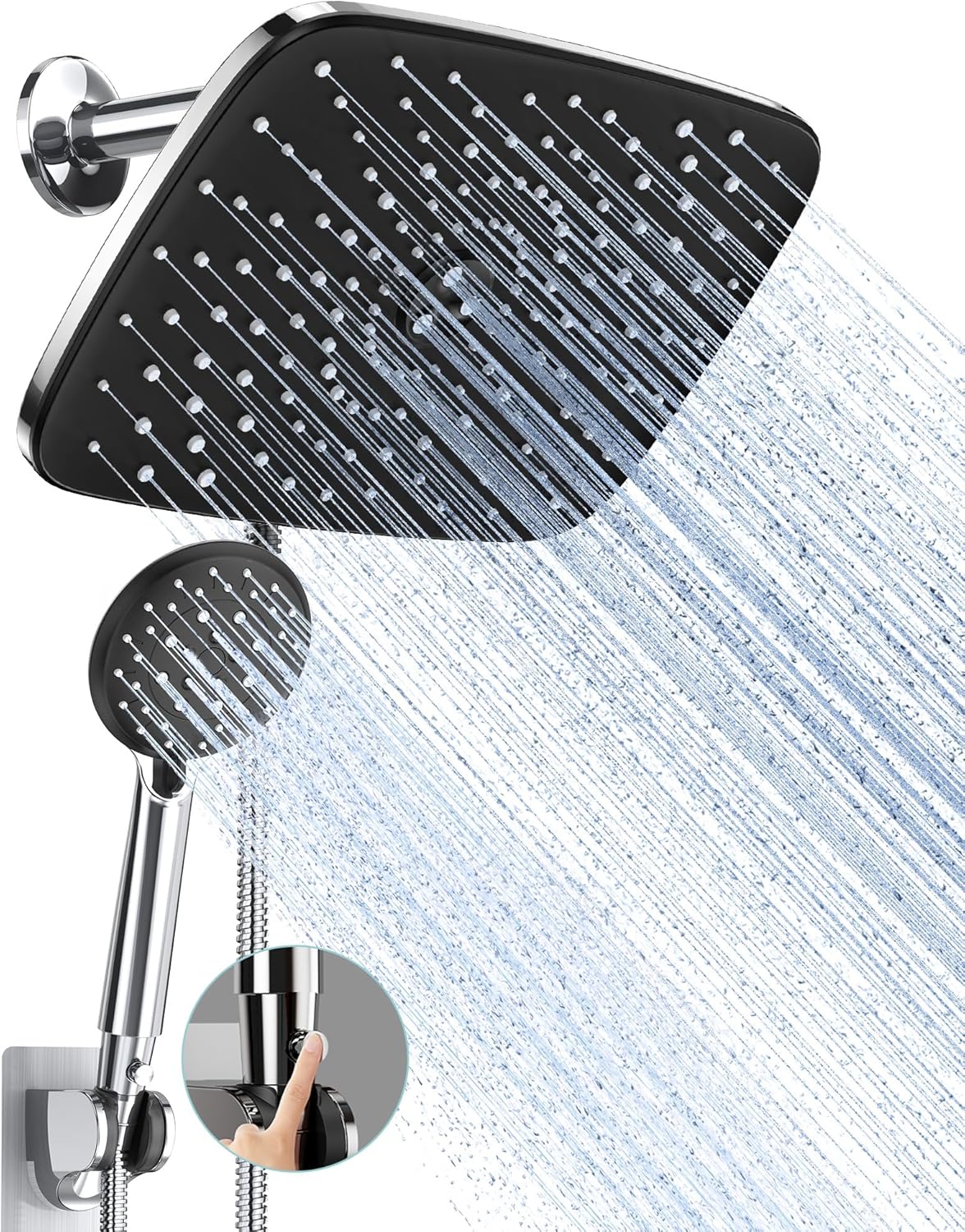 Veken | Rain Shower Head Combo | 11.8 Inch |  Rectangle | Chrome - aborderproducts