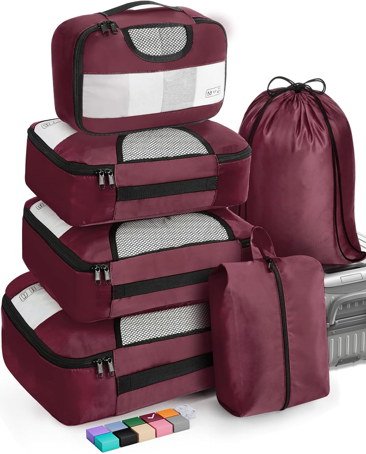 Veken | Packing Cubes | 6 Set | Wine Red