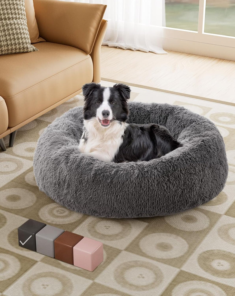 OhGeni Calming Donut Bed for Dogs and Cats | Medium (30 x 30 x 7 Inch)| Dark Gray-zoom-