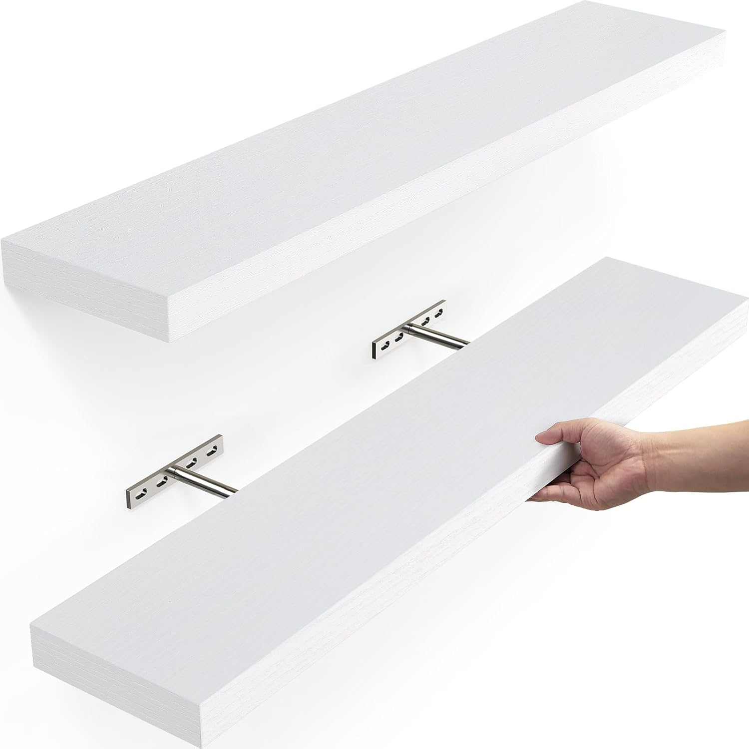 BAYKA Floating Shelves, Wall Mounted Rustic Wood Shelves | 2pcs | 22.5in | White - aborderproducts