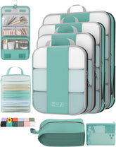 8-Piece Set Compression Packing Cubes (New Blue Green） - aborderproducts