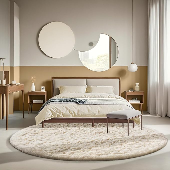 Ophanie Soft Fluffy Shaggy Rugs for Bedroom Living Room Dorm Nursery Home Decor Aesthetic,Color Ivory, Size 6' Round